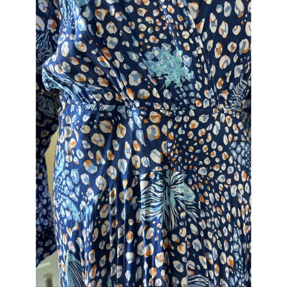 Poupette St Barth Flowy Floral Maxi Dress Blue Sz M Deep Slits LLona Long Sleeve - Picture 13 of 16